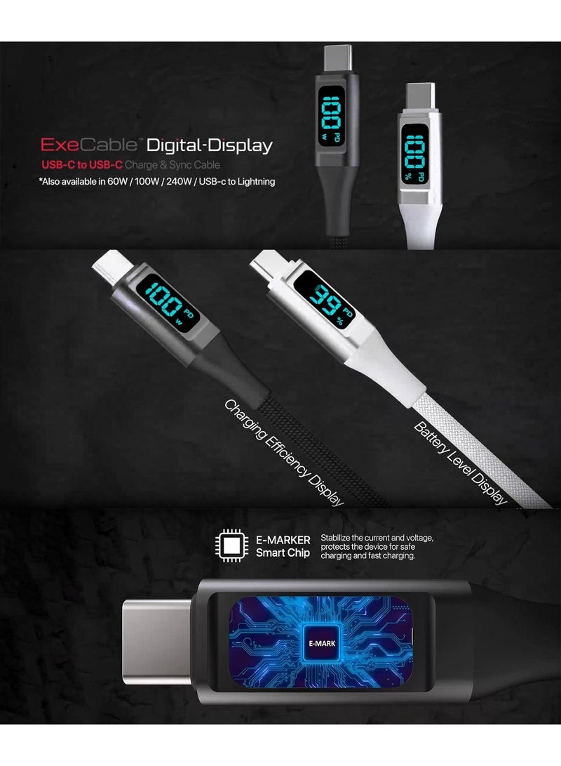 MICRODIA 【MICRODIA】 ExeCable 100W USB-C to USB-C Fast Charge Cable with Digital LCD Display, Kevlar Braided (1.3m / 2.6m) - Charcoal - Image 3